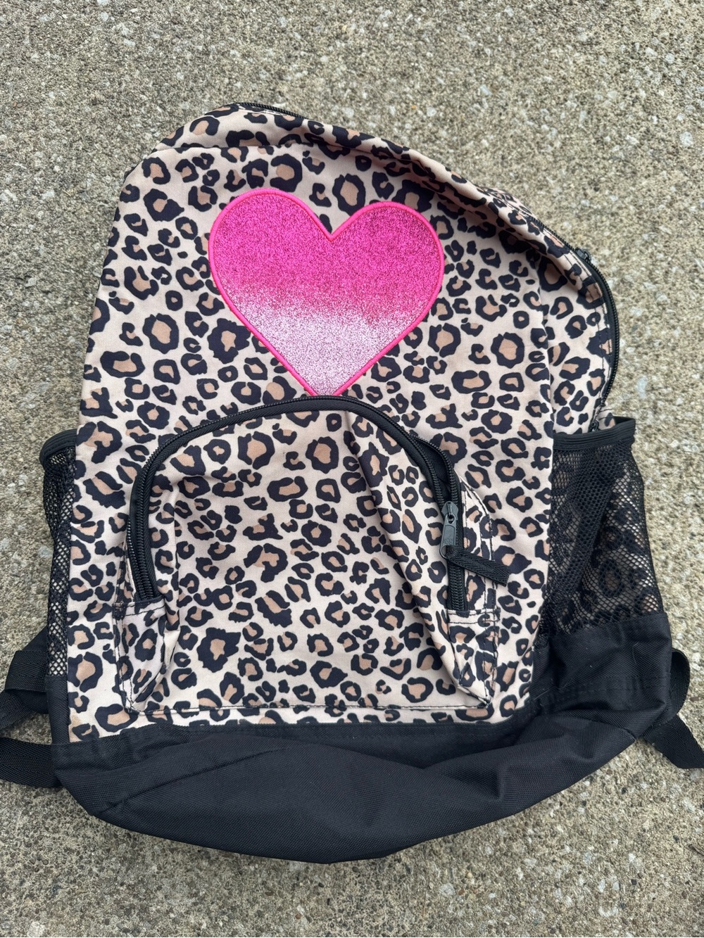 The Children’s Place: Leopard print Bookbag with pink sparkle heart